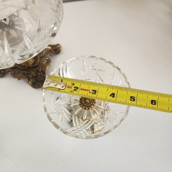 Vintage Mid Century Crystal Brass Pedestal Compote Bowl Lot Of 3 Glass Ornate - Picture 9 of 13